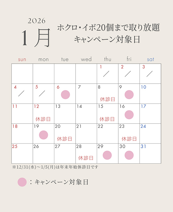 ほくろ取り放題1月カレンダー